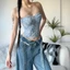 Áo Hai Dây Phối Ren Hoa Màu Xanh Dương Phong Cách Retro Gợi Cảm Cho Nữ