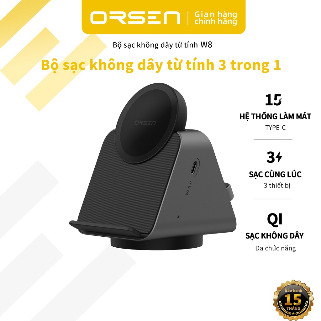 Đế Sạc Không Dây Orsen W8 3 Trong 1 15W Có Nam Châm Chữ C Cho Đồng Hồ Thông Minh | BigBuy360 - bigbuy360.vn