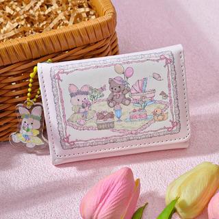 Ví ngắn PIERRE LOUES dạng gập nhiều ngăn đựng thẻ kèm móc khóa hình gấu / thỏ dễ thương tiện dụng cho nữ