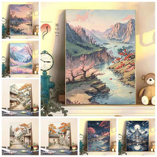 MOZI✨phong cảnh 40*50cm tranh tô màu theo số tranh sơn dầu số hoá tranh số hóa tranh tô màu số hoá tranh số hoá theo yêu cầu sơn acrylic  Tranh sơn dầu kỹ thuật số Tranh Sơn Dầu Kỹ Thuật Số Tự Tô Màu Dùng Làm Quà Tặng Sinh Nhật