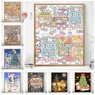 Tranh sơn dầu kỹ thuật số tự tô màu phong cảnh anime 40*50CM, cảnh tuyết, năm mới