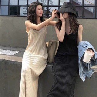 Đầm Dệt Kim Sát Nách Dáng Dài Màu Trơn Đơn Giản Cho Nữ