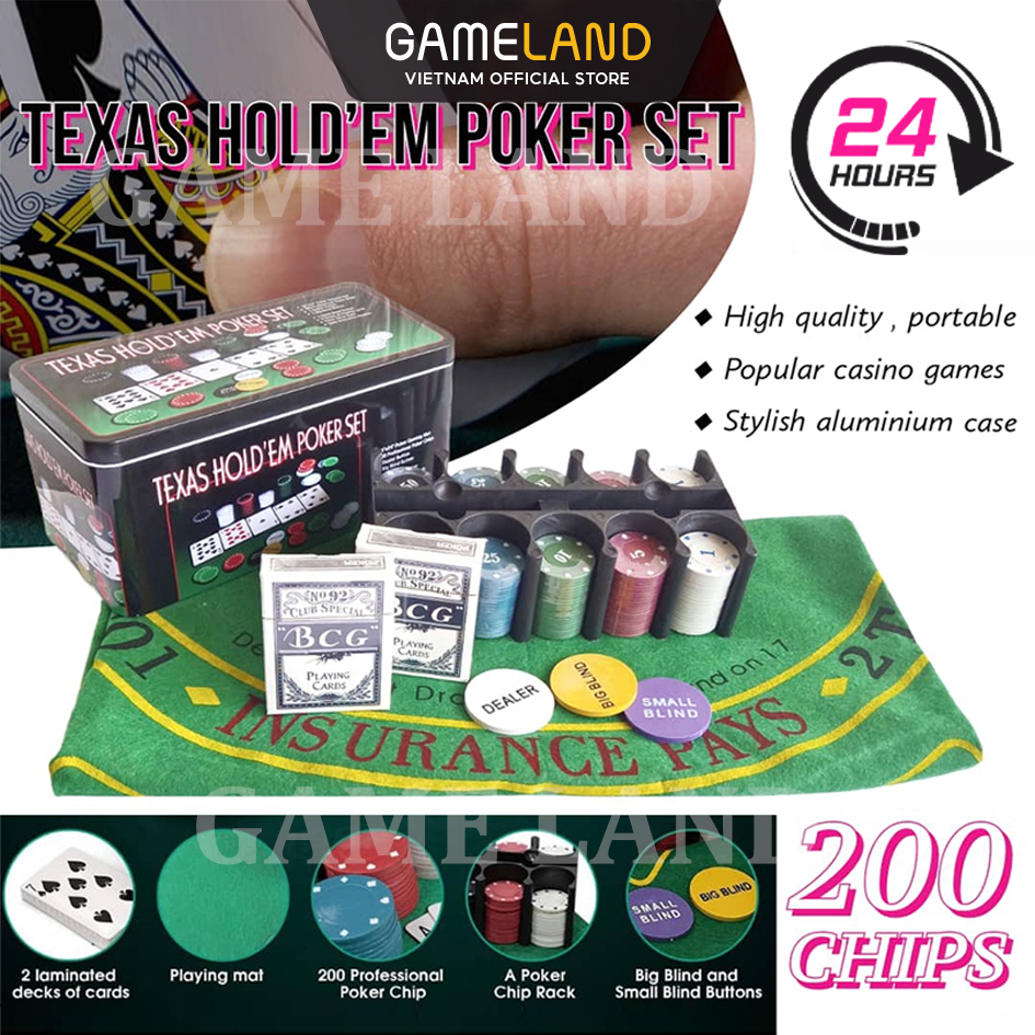 Bộ Phỉnh 200 Chip Poker, Texas Hold'em Poker Có Số Kèm Thảm Chơi Vận