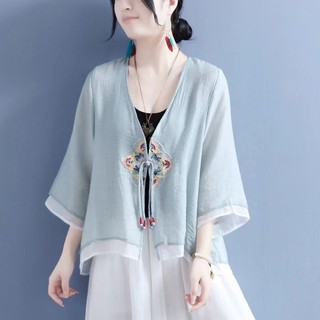 Áo Khoác Kimono Chất Cotton Lanh Thêu Họa Tiết Phong Cách Boho Hàn Quốc Thời Trang Mùa Hè Cho Nữ Hàng Mới