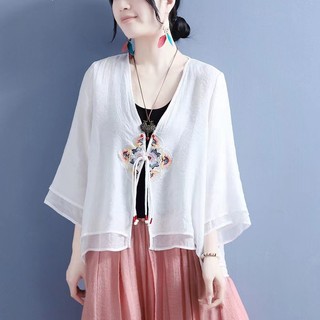 Áo Khoác Kimono Chất Cotton Lanh Thêu Họa Tiết Phong Cách Boho Hàn Quốc Thời Trang Mùa Hè Cho Nữ Hàng Mới