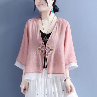 Áo Khoác Kimono Chất Cotton Lanh Thêu Họa Tiết Phong Cách Boho Hàn Quốc Thời Trang Mùa Hè Cho Nữ Hàng Mới