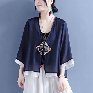 Áo Khoác Kimono Chất Cotton Lanh Thêu Họa Tiết Phong Cách Boho Hàn Quốc Thời Trang Mùa Hè Cho Nữ Hàng Mới