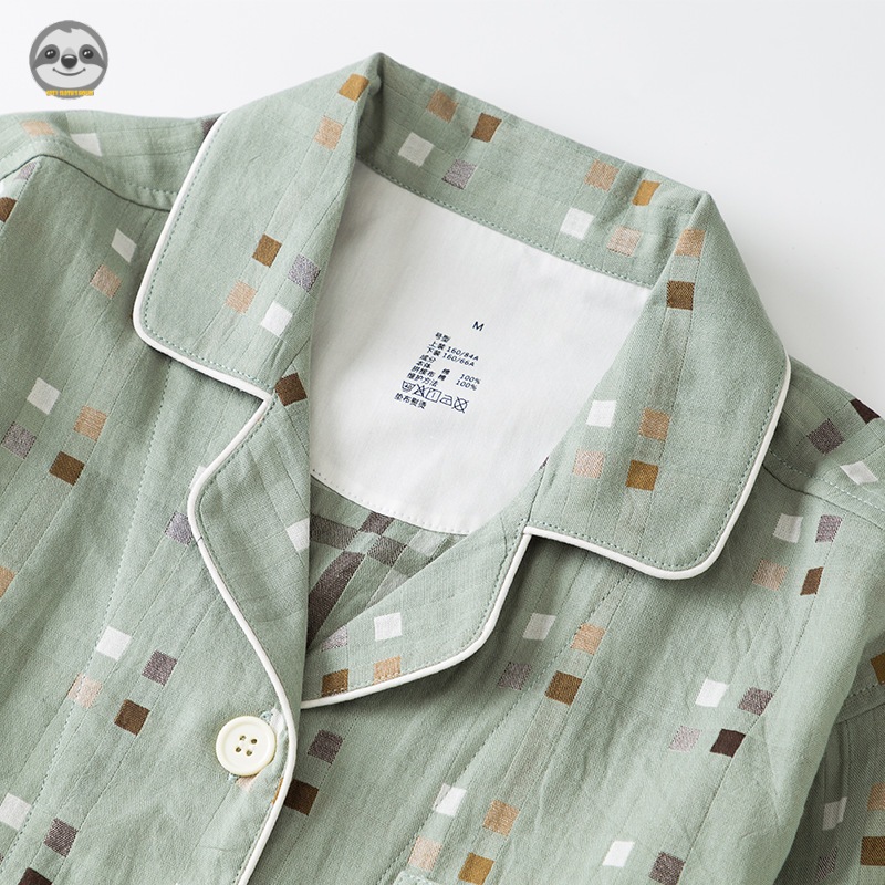 Phong cách Nhật Bản Muji Style / Quần áo dài tay bằng lưới bốn cung điện / Bộ đồ gạc hai lớp bằng Cotton nguyên chất / Quần áo dài cặp đôi thân thiện với da / Thoáng khí