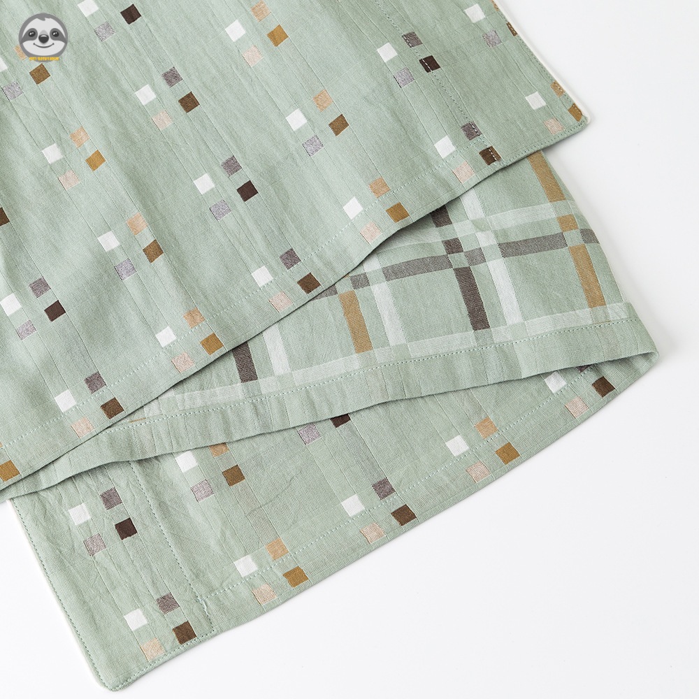 Phong cách Nhật Bản Muji Style / Quần áo dài tay bằng lưới bốn cung điện / Bộ đồ gạc hai lớp bằng Cotton nguyên chất / Quần áo dài cặp đôi thân thiện với da / Thoáng khí