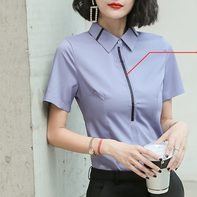 Áo Sơ Mi Tay Ngắn Màu Hồng / Xanh Dương Cỡ Lớn Thời Trang Công Sở Thanh Lịch Cho Nữ