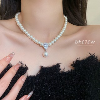 DREJEW Vòng cổ Mặt Hình Giọt Nước Đính Ngọc Trai Zircon Phong Cách Pháp Cổ Điển Sang Trọng Không Gây Dị Ứng Cho Nữ