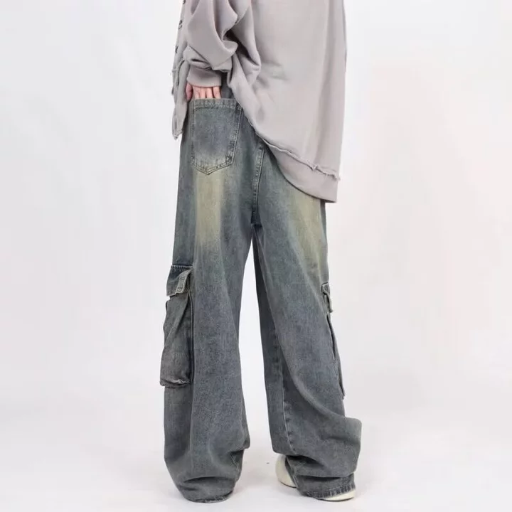 Quần jean ống rộng denim quần jean ống suông unisex quần jean ống đứng hiphop quần bò ống rộng oversize quần jean baggy nam – 3