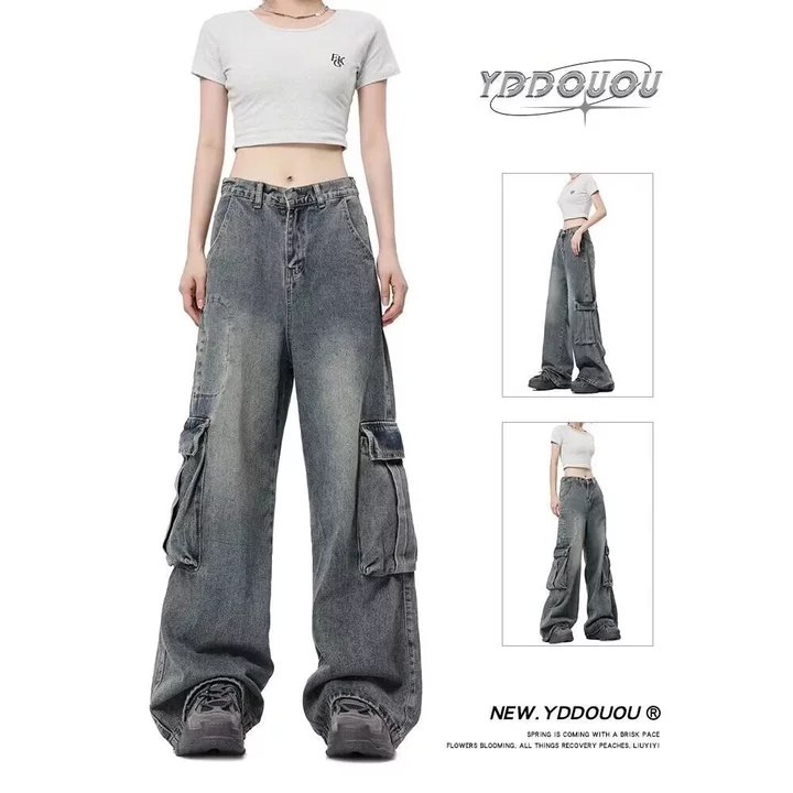Quần jean ống rộng denim quần jean ống suông unisex quần jean ống đứng hiphop quần bò ống rộng oversize quần jean baggy nam – 2
