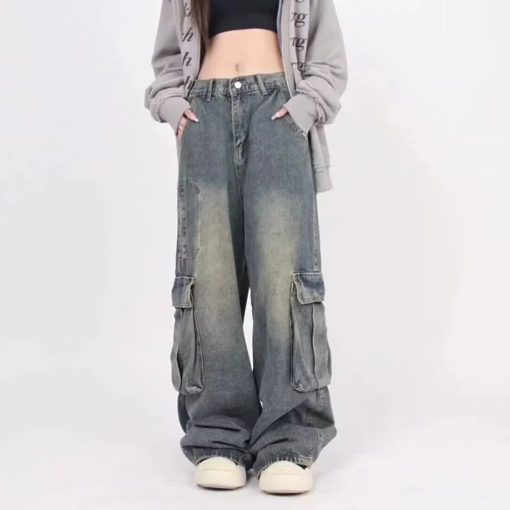Quần jean ống rộng denim quần jean ống suông unisex quần jean ống đứng hiphop quần bò ống rộng oversize quần jean baggy nam – 5