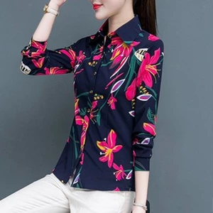 Áo sơ mi dài tay Lily in màu hoa phong cách mới Áo sơ mi trắng mỏng Áo sơ mi nữ