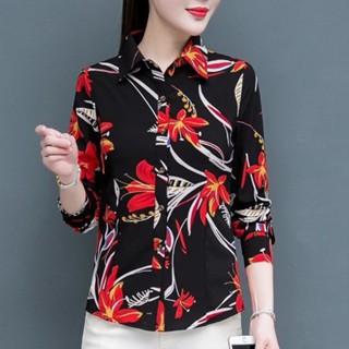 Áo sơ mi dài tay Lily in màu hoa phong cách mới Áo sơ mi trắng mỏng Áo sơ mi nữ