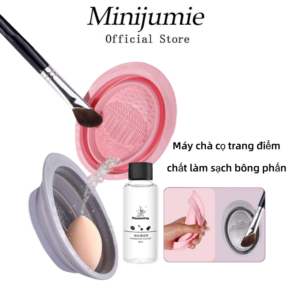 Bộ Dụng Cụ Vệ Sinh Cọ Trang Điểm Đa Năng Kèm Túi Lưới Silicone 50ml