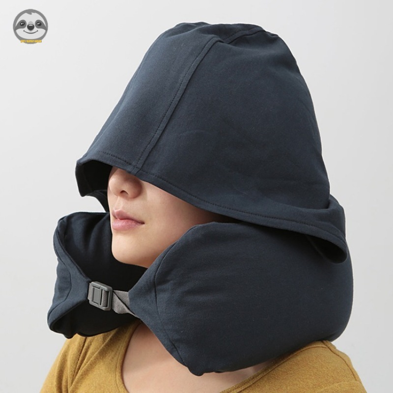 Gối hình chữ U có mũ trùm đầu phong cách Muji, cotton, thiết yếu du lịch/nghỉ trưa
