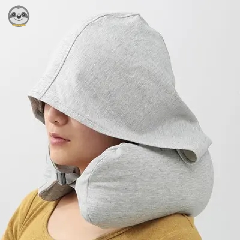 Gối hình chữ U có mũ trùm đầu phong cách Muji, cotton, thiết yếu du lịch/nghỉ trưa
