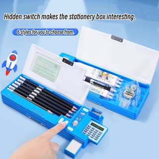 Hộp Bút Hai Lớp Sức Chứa Lớn Họa Tiết Hoạt Hình Màu Hồng / Xanh Dương / Tím Đa Năng