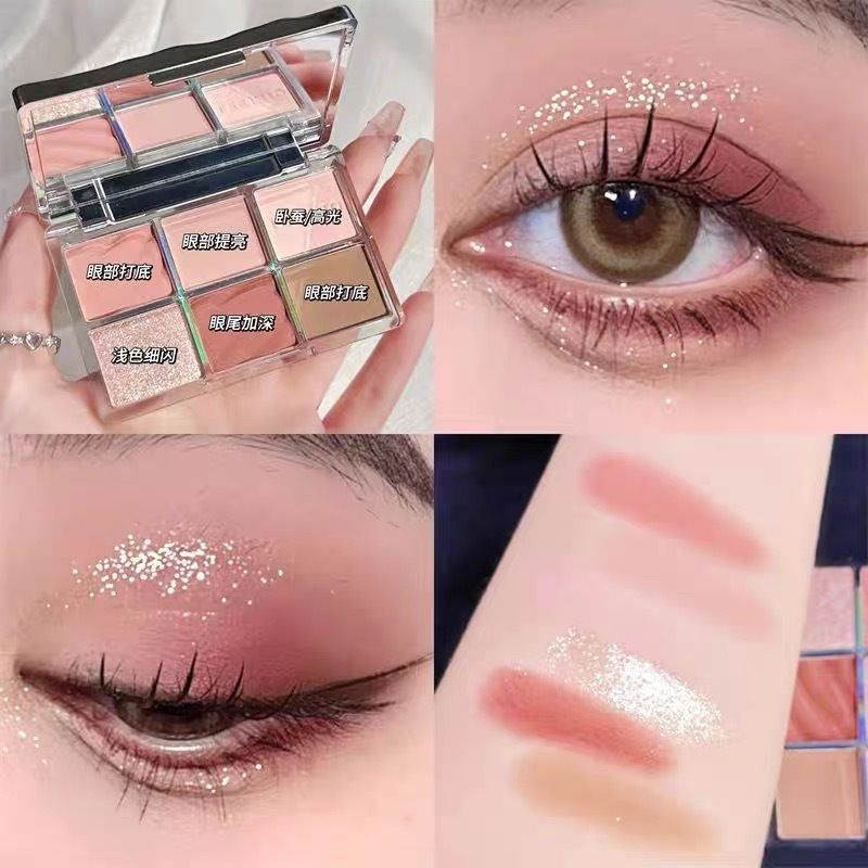 Ảnh Bảng Phấn Mắt GECOMO 6 Màu Khói Tông Xanh Dương Lì Và Nhũ Trang Điểm Cho Nữ Y2K 1