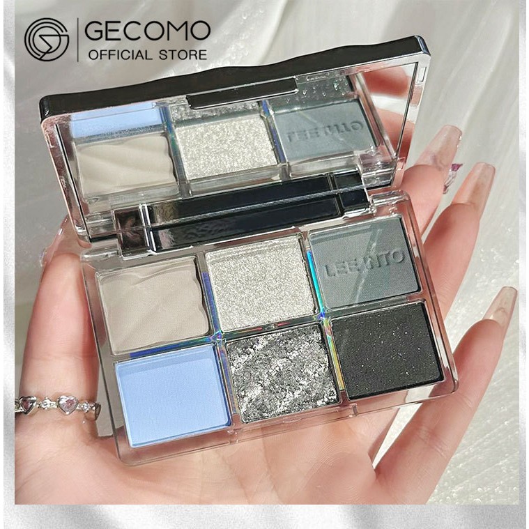 Ảnh Bảng Phấn Mắt GECOMO 6 Màu Khói Tông Xanh Dương Lì Và Nhũ Trang Điểm Cho Nữ Y2K 2