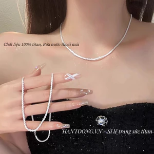 Dây chuyền titan mạ bạc cao cấp không gỉ thiết kế ánh kim lấp lánh phong cách thời trang thanh lịch