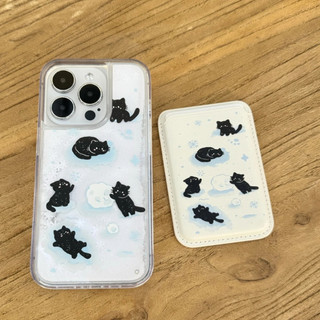 Ốp Điện Thoại Họa Tiết Mèo Đen Kèm Ngăn Đựng Thẻ Cho iPhone 15 pro 15 pro max 14 14pro max 14pro 13pro 13promax 13