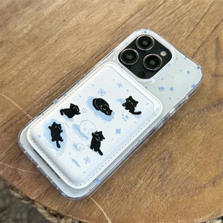 Ốp Điện Thoại Họa Tiết Mèo Đen Kèm Ngăn Đựng Thẻ Cho iPhone 15 pro 15 pro max 14 14pro max 14pro 13pro 13promax 13