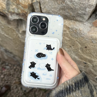 Ốp Điện Thoại Họa Tiết Mèo Đen Kèm Ngăn Đựng Thẻ Cho iPhone 15 pro 15 pro max 14 14pro max 14pro 13pro 13promax 13