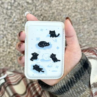 Ốp Điện Thoại Họa Tiết Mèo Đen Kèm Ngăn Đựng Thẻ Cho iPhone 15 pro 15 pro max 14 14pro max 14pro 13pro 13promax 13