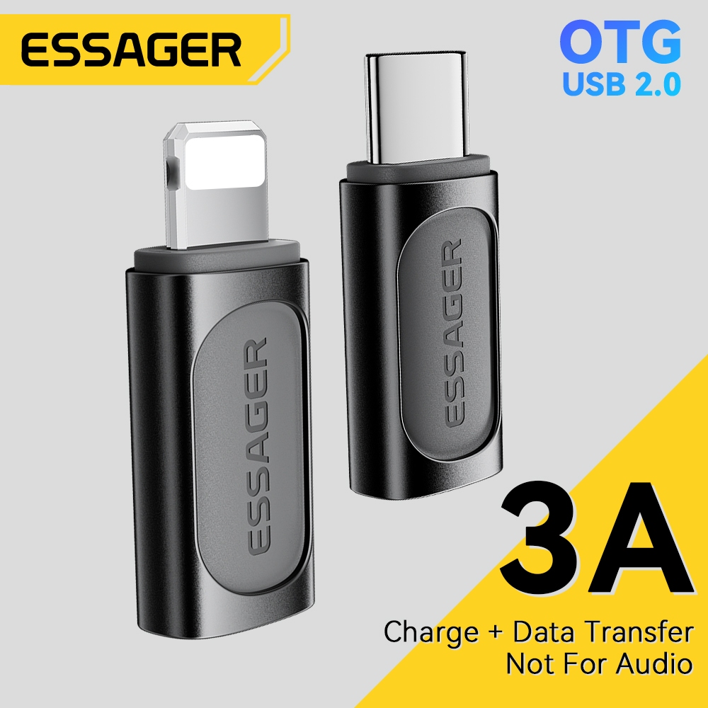 ESSAGER Đầu Chuyển Đổi USB 2.0 3A Type C Sang L OTG Cho IP