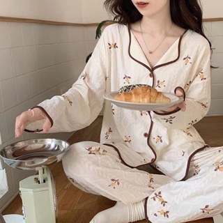 Yugui Bộ Đồ Ngủ Tay Dài In Họa Tiết Chú Chó Dễ Thương Phong Cách Hàn Quốc Thời Trang Xuân Thu Cho Nữ
