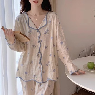 Yugui Bộ Đồ Ngủ Tay Dài In Họa Tiết Chú Chó Dễ Thương Phong Cách Hàn Quốc Thời Trang Xuân Thu Cho Nữ