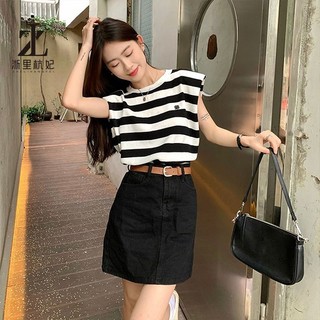 Áo thun ZHELIHANGFEI dệt kim không tay dáng rộng in sọc thời trang cá tính