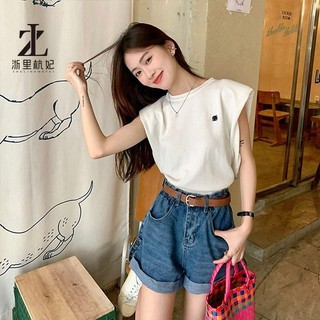 Áo thun ZHELIHANGFEI dệt kim không tay dáng rộng in sọc thời trang cá tính