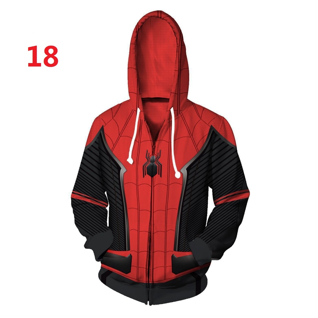 Áo Khoác Hoodie Phối Khoá Kéo Hoạ Tiết Người Nhện Phong Cách unisex