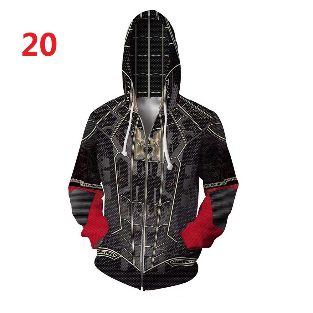 Áo Khoác Hoodie Phối Khoá Kéo Hoạ Tiết Người Nhện Phong Cách unisex
