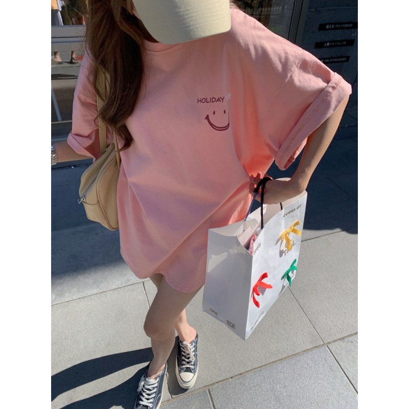 Suxi Phong Cách Hàn Quốc Tối Giản In Hình Cotton Thời Trang Rời Cổ Tròn Quá Khổ Áo Thun Tay Ngắn 20240111