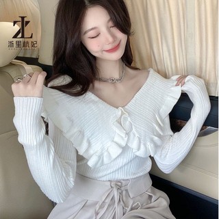 Áo dệt kim ZHELIHANGFEI dài tay cổ búp bê thời trang quyến rũ cho nữ