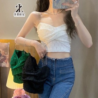 ZHELIHANGFEI Áo Croptop Sát Nách Phối Ren 3 Màu Thiết Kế Quyến Rũ Cho Nữ