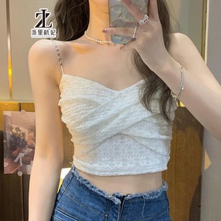 ZHELIHANGFEI Áo Croptop Sát Nách Phối Ren 3 Màu Thiết Kế Quyến Rũ Cho Nữ