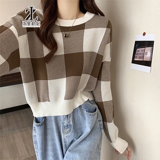 ZHELIHANGFEI Áo Croptop Dệt Kim Tay Dài Dáng Rộng Kiểu Hàn Quốc 3 Màu Lựa Chọn