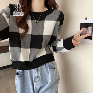 ZHELIHANGFEI Áo Croptop Dệt Kim Tay Dài Dáng Rộng Kiểu Hàn Quốc 3 Màu Lựa Chọn