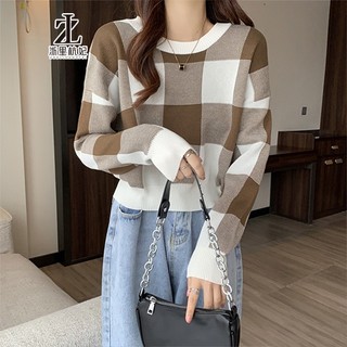 ZHELIHANGFEI Áo Croptop Dệt Kim Tay Dài Dáng Rộng Kiểu Hàn Quốc 3 Màu Lựa Chọn