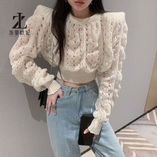 Áo sweater ZHELIHANGFEI dài tay eo cao thiết kế kiểu rách phong cách quyến rũ