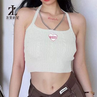 ZHELIHANGFEI Áo Croptop Dệt Kim Hai Dây Cổ Yếm Thời Trang Quyến Rũ Cho Nữ