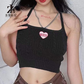 ZHELIHANGFEI Áo Croptop Dệt Kim Hai Dây Cổ Yếm Thời Trang Quyến Rũ Cho Nữ