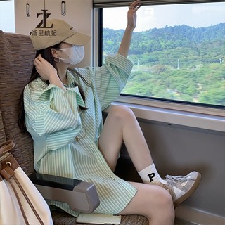 Áo sơ mi ZHELIHANGFEI tay dài chống nắng dáng rộng họa tiết kẻ sọc phong cách thời trang