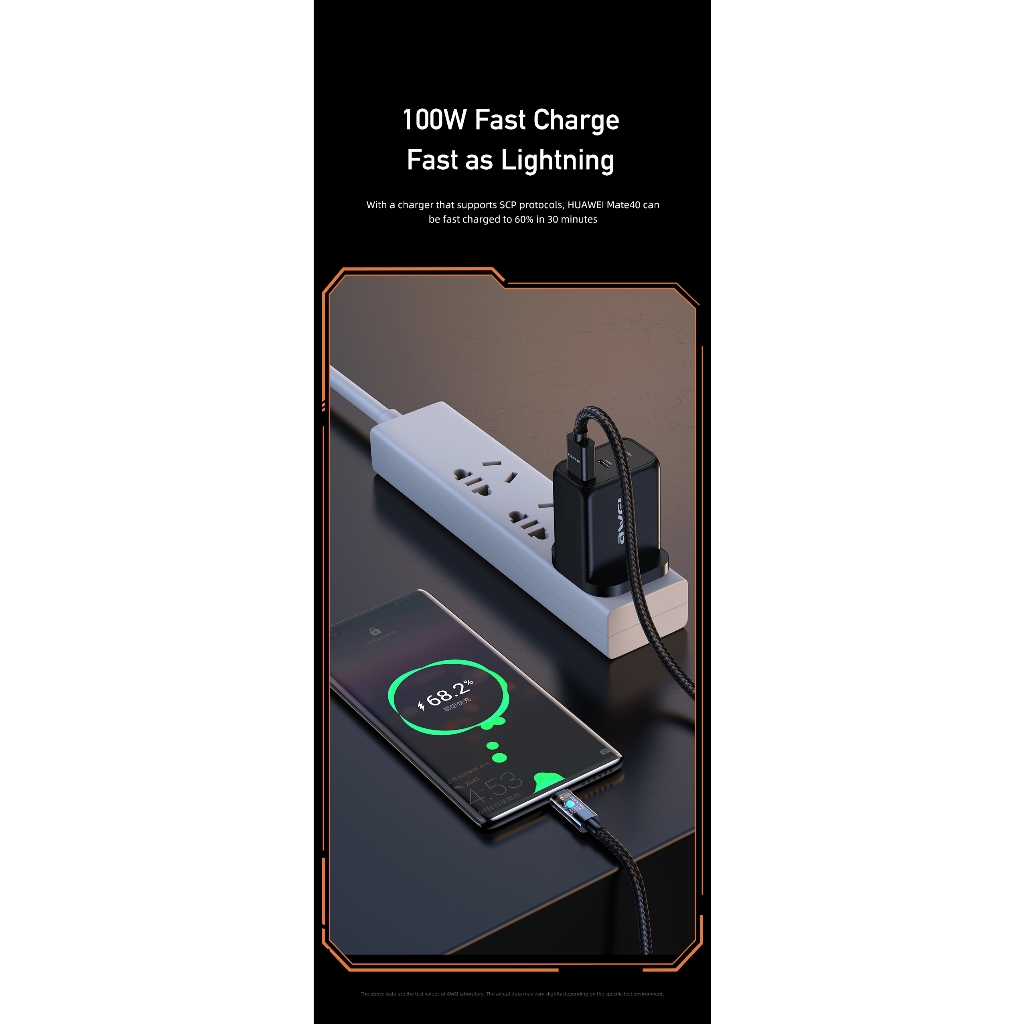 Ảnh Dây sạc Awei CL-139 100W Sạc nhanh USB Type C Micro Phone Cáp bện nylon 4